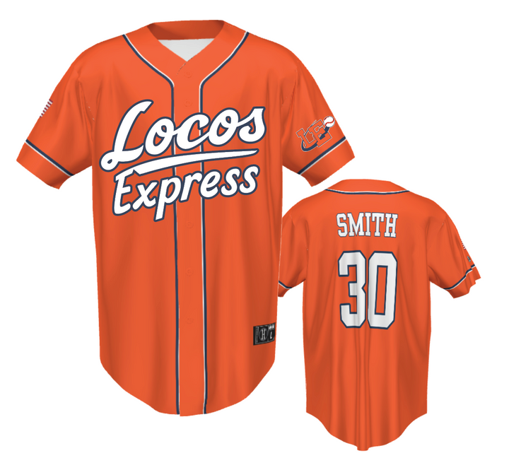 Lima Locos Express Sublimated Full-Button Jersey (3 Jerseys - White, Orange, White/Black included)