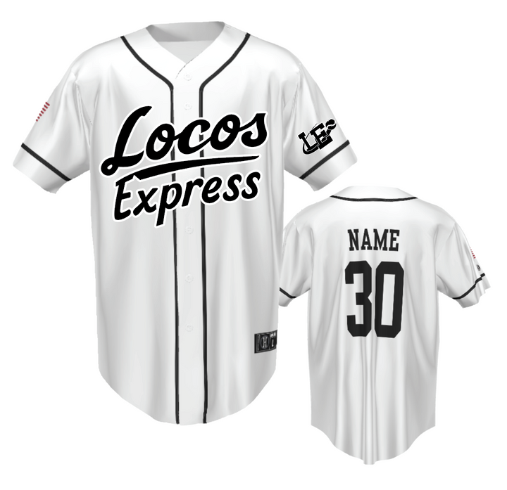 Lima Locos Express Sublimated Full-Button Jersey (3 Jerseys - White, Orange, White/Black included)