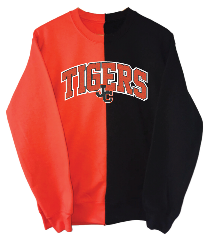 Tigers JC Two-Tone Embroidered Crewneck *custom pre-order* *glitter available*