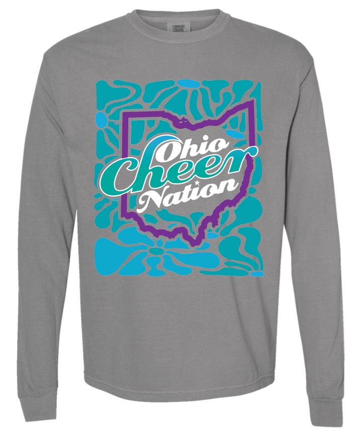 Ohio Cheer Nation Flower Heavyweight Comfort Colors Long Sleeve Tee - Adult