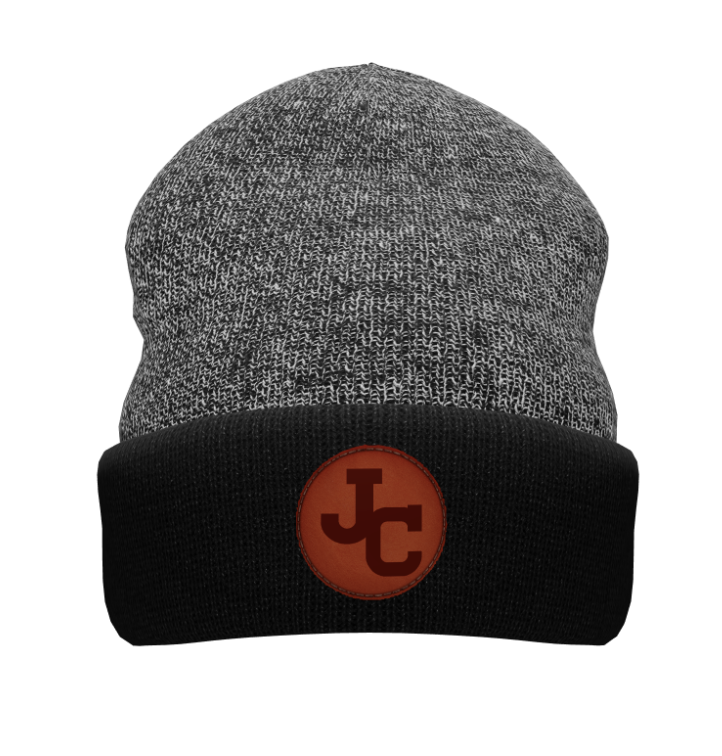 Heathered Two-Tone Cuff Beanie with Leather Patch