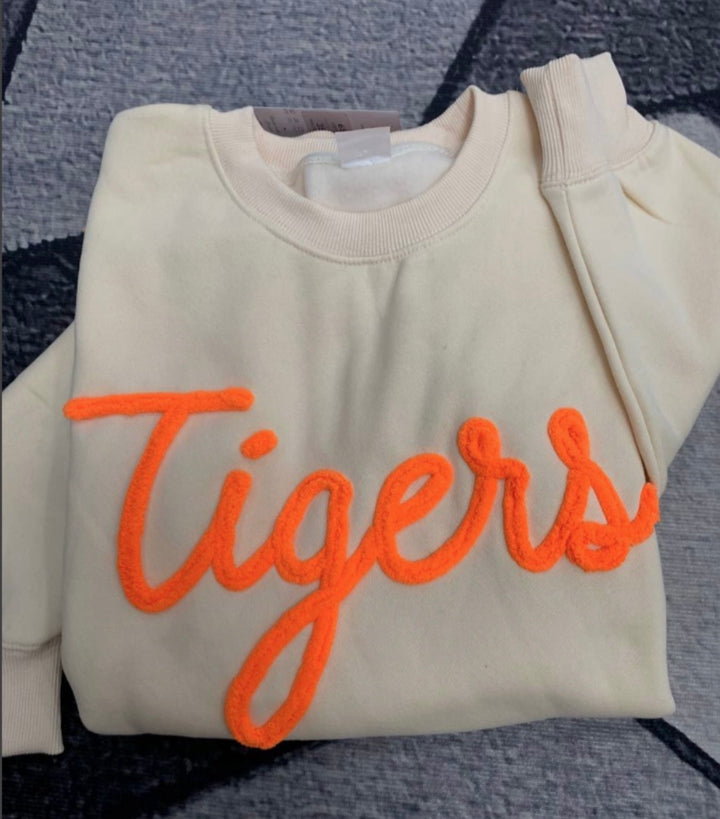 Tigers Script Custom Chenille Yarn Crewneck