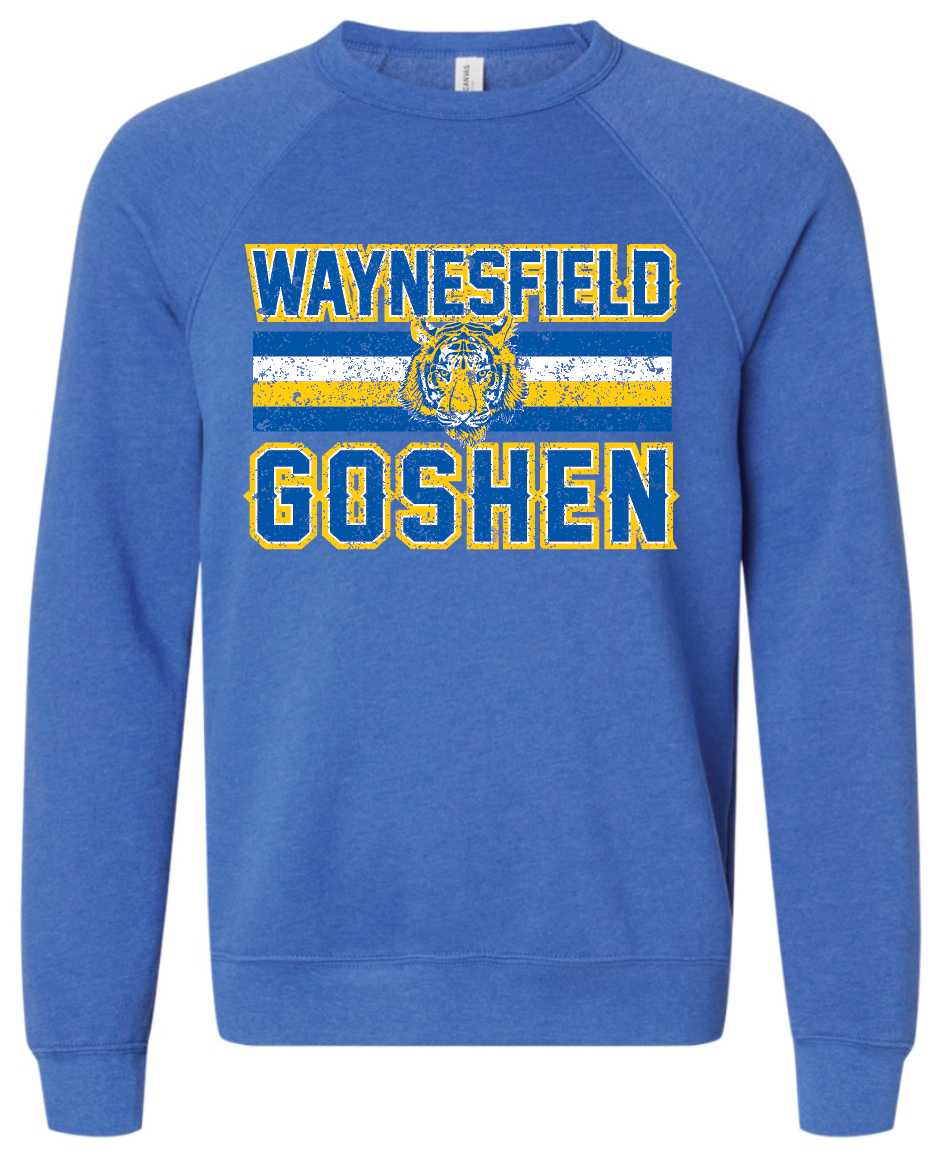 Waynesfield-Goshen Tigers Distressed Crewneck- Adult