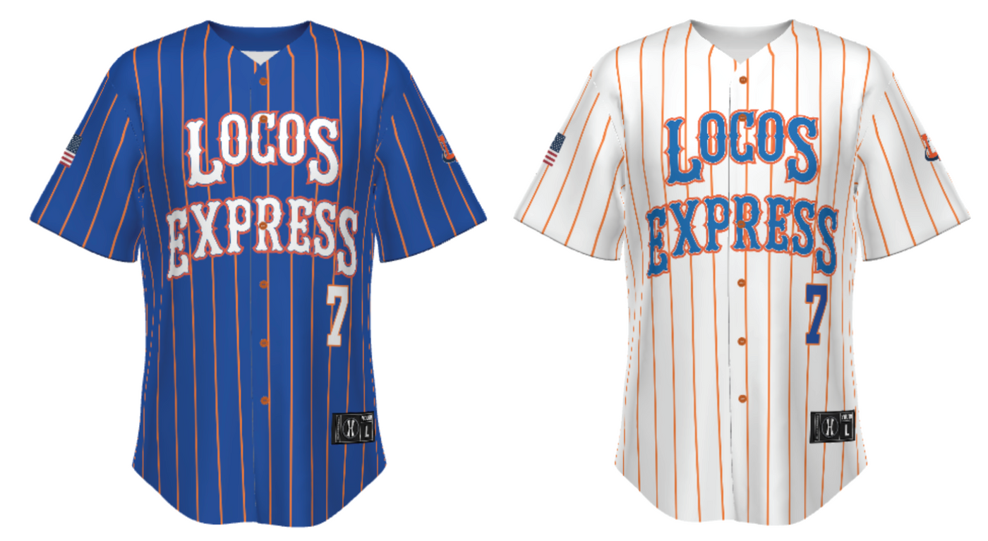 Lima Locos Express 12U Sublimated Full-Button Jersey (2 Jerseys - White and Royal Included)