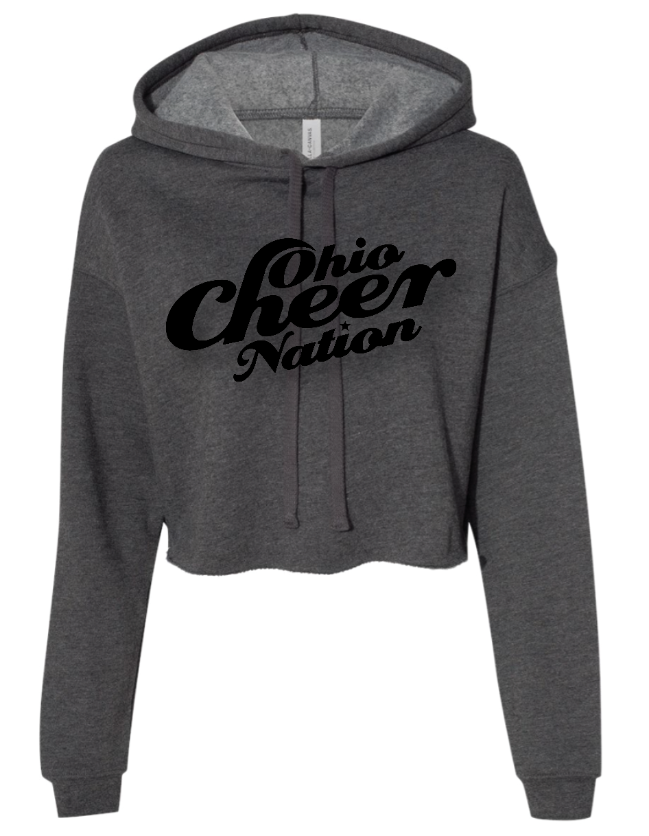 Ohio Cheer Nation *Black Raised Print* Bella Cropped Hooded Sweatshirt - Women's