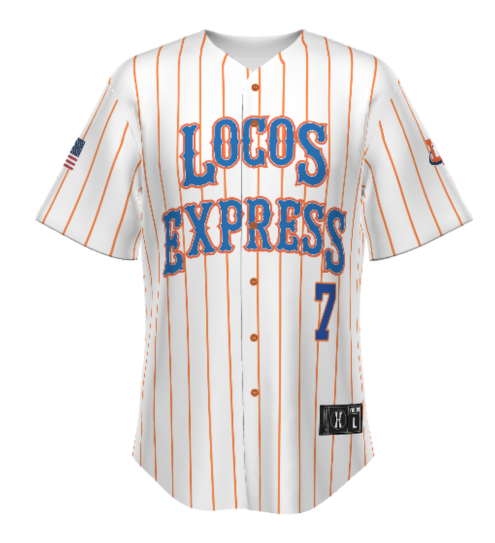 Lima Locos Express 12U Sublimated Full-Button Jersey (2 Jerseys - White and Royal Included)