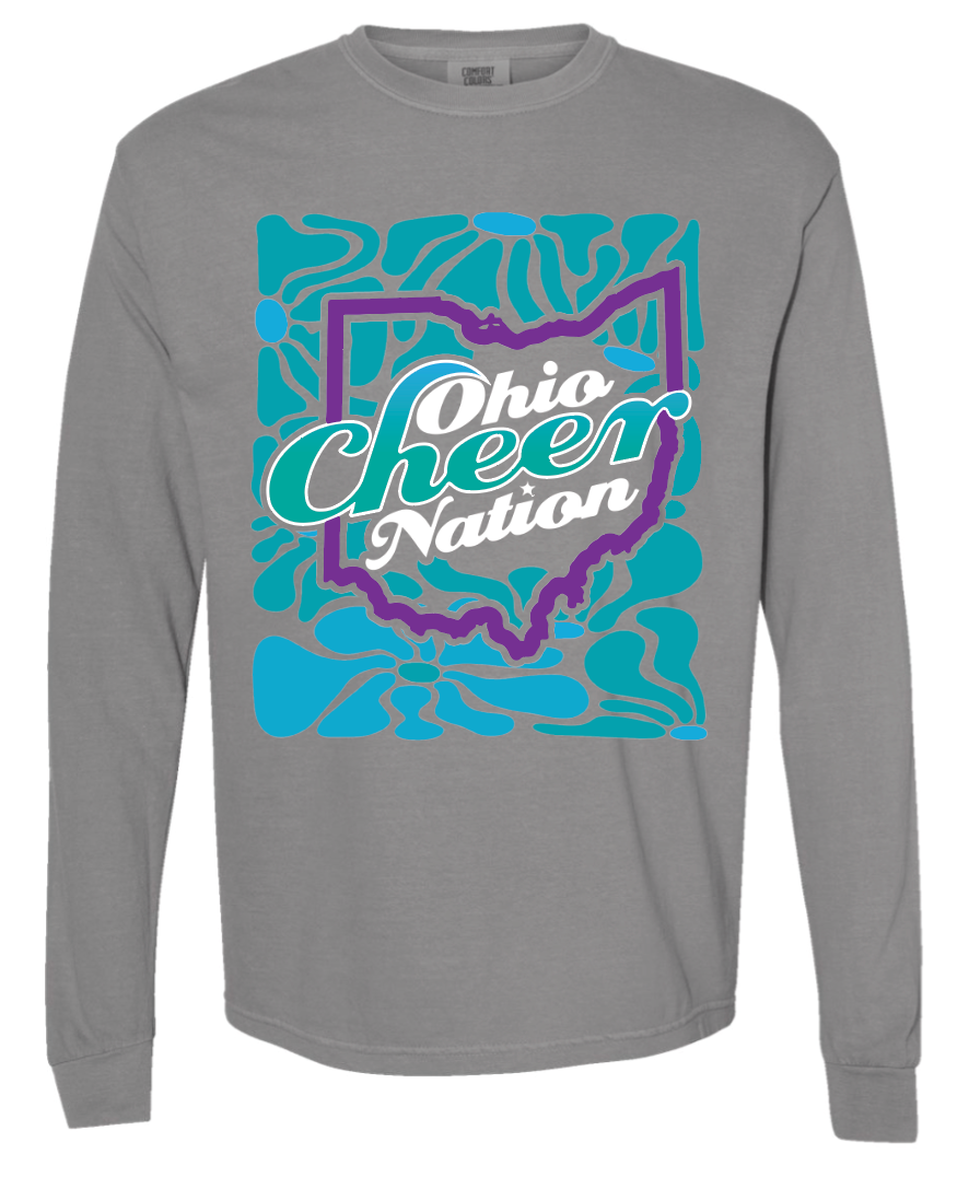 Ohio Cheer Nation Flower Heavyweight Comfort Colors Long Sleeve Tee - Adult
