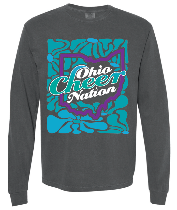 Ohio Cheer Nation Flower Heavyweight Comfort Colors Long Sleeve Tee - Adult