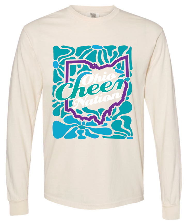 Ohio Cheer Nation Flower Heavyweight Comfort Colors Long Sleeve Tee - Adult