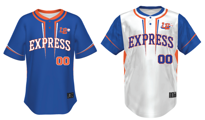Lima Locos Express 15U/17U Sublimated Two-Button Jersey (2 Jerseys - White and Royal Included)