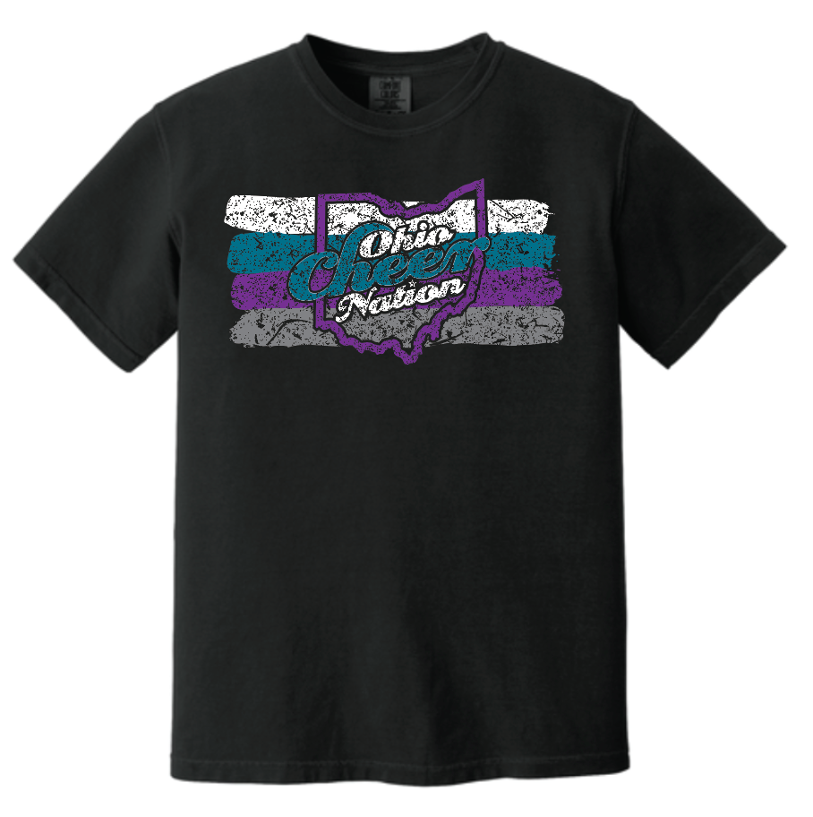 Ohio Cheer Nation Stripes Comfort Colors Heavyweight Tee- Youth and Adult