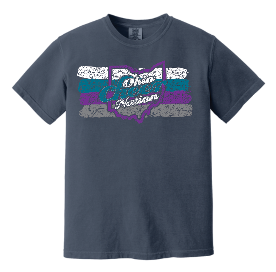 Ohio Cheer Nation Stripes Comfort Colors Heavyweight Tee- Youth and Adult