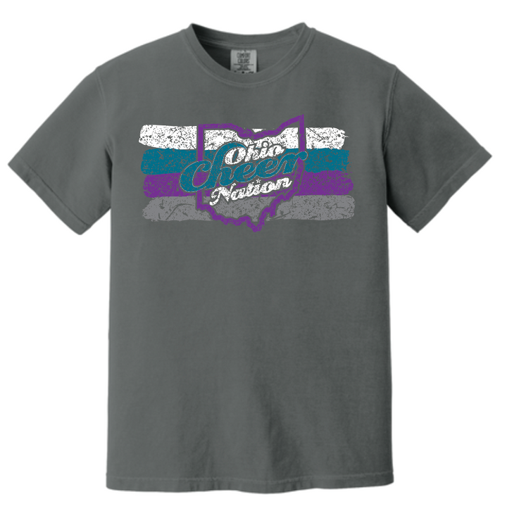 Ohio Cheer Nation Stripes Comfort Colors Heavyweight Tee- Youth and Adult