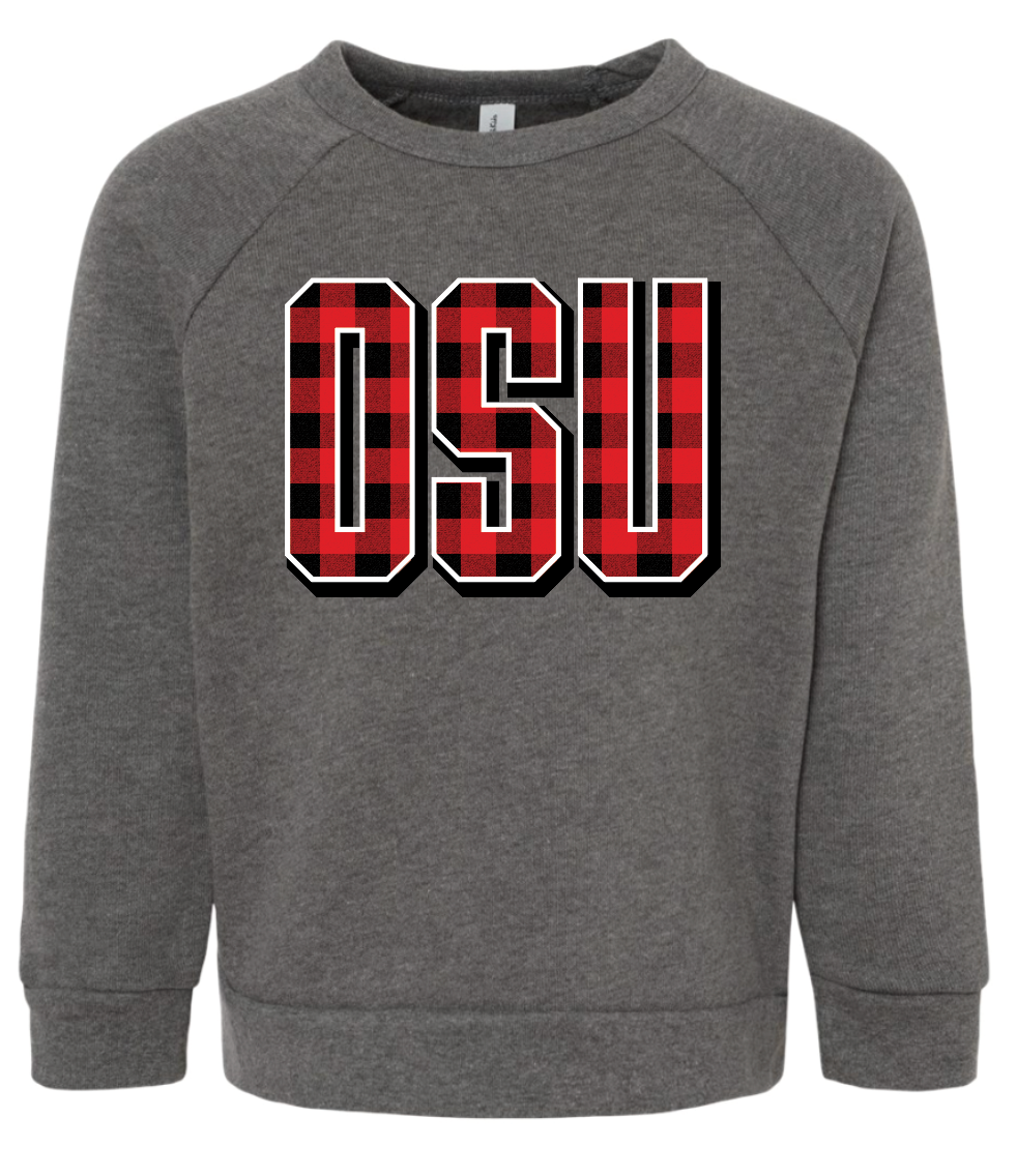 Buffalo Plaid Block OSU Crewneck- Toddler