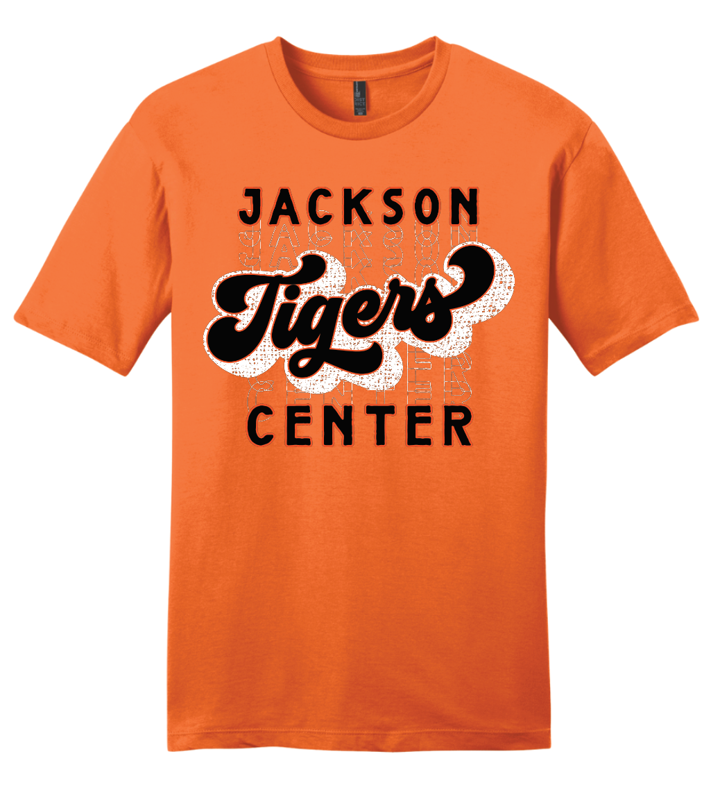 Jackson Center Tigers Distressed Script tee- Unisex