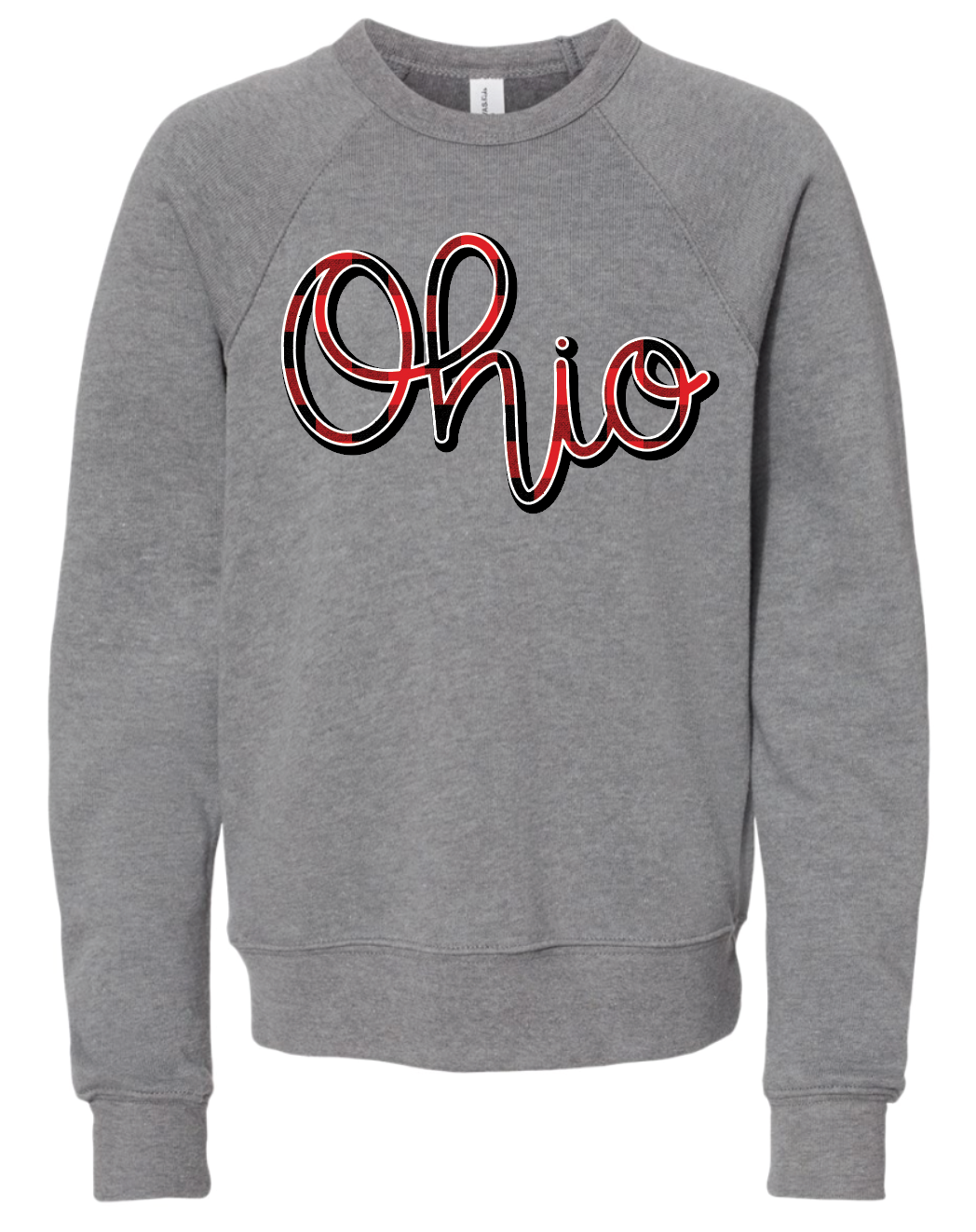 Buffalo Plaid Script OSU Crewneck- Youth