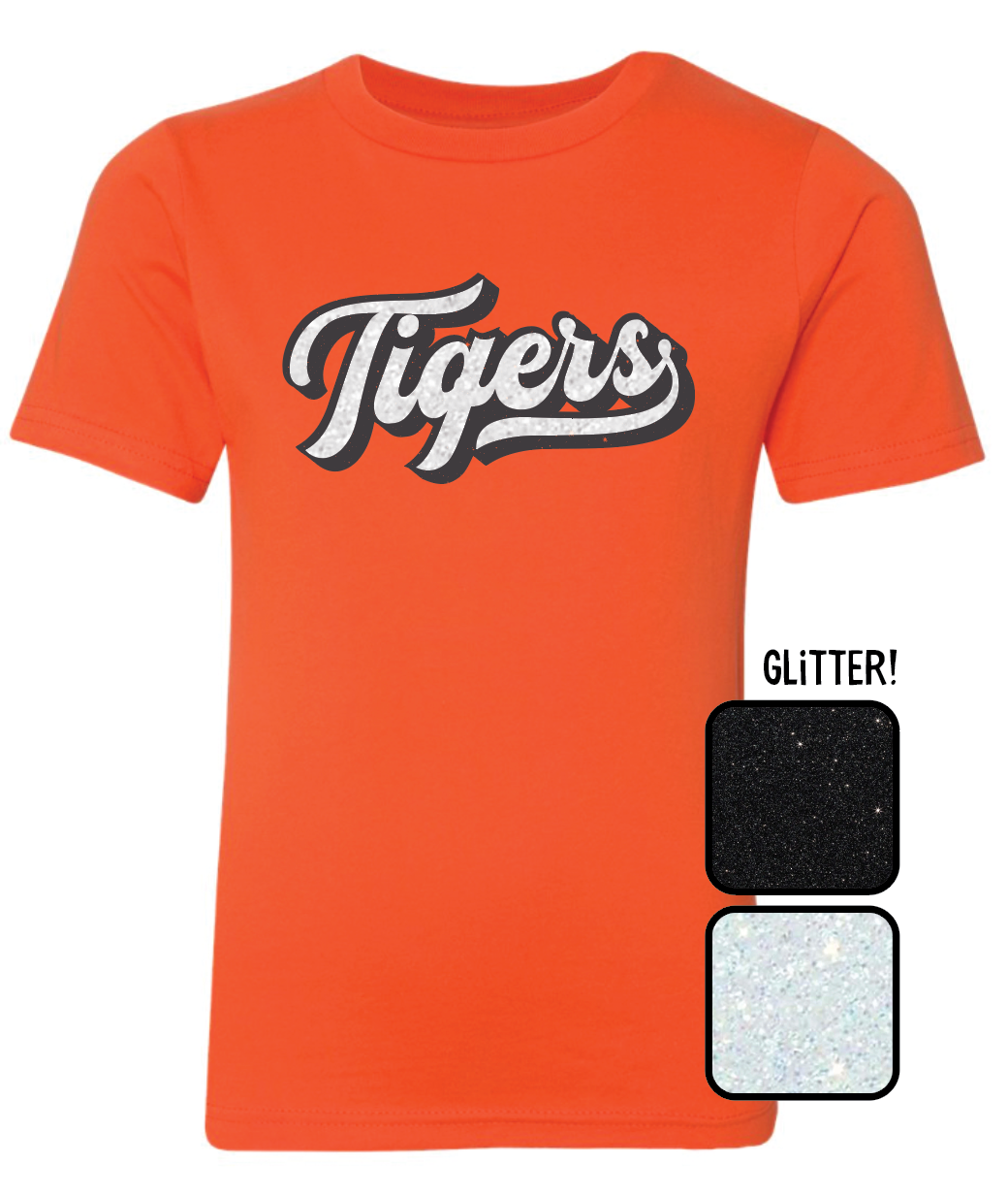 Youth Jackson Center Glitter Script Orange Out